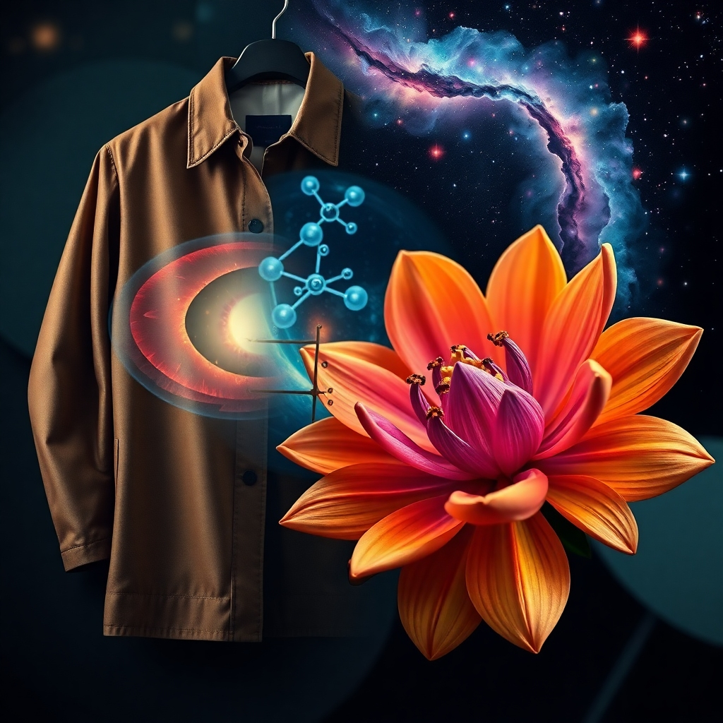 A photorealistic image showcasing a collage-style arrangement of visually stunning images representing diverse niches: a vintage clothing item, a cosmic nebula, a close-up of a rare flower, and a complex scientific formula. The overall visual should be aesthetically pleasing and intellectually stimulating.  High resolution, detailed, rich colors, vibrant and dynamic