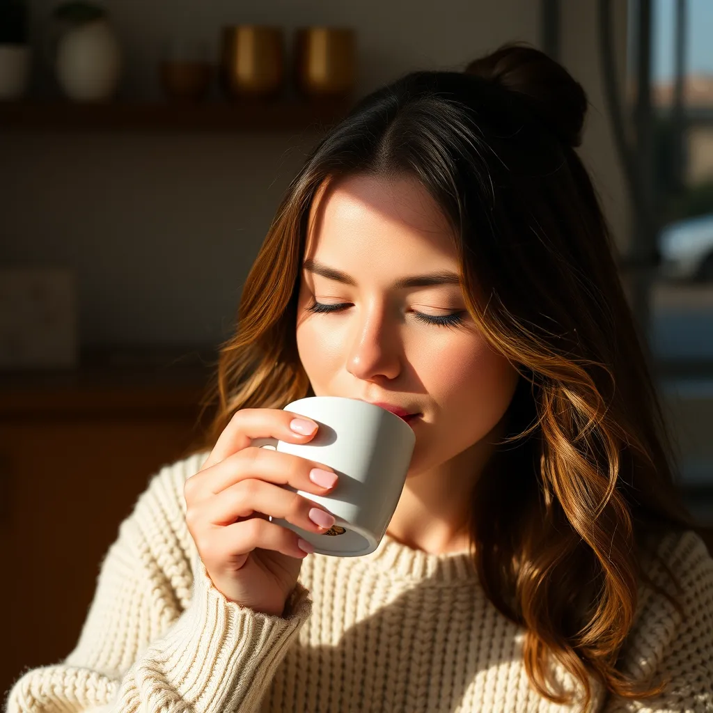 A photorealistic image of a person working out outdoors, feeling invigorated and happy, while enjoying a cup of coffee with a Java Burn packet.  The background should showcase a lush park with vibrant foliage, representing a healthy lifestyle.