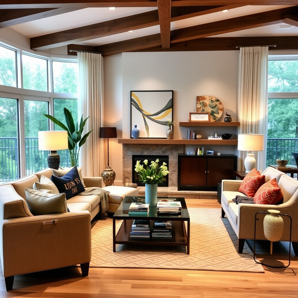 A beautifully decorated living room with stylish furniture and decor, representing a comfortable and inviting home space.