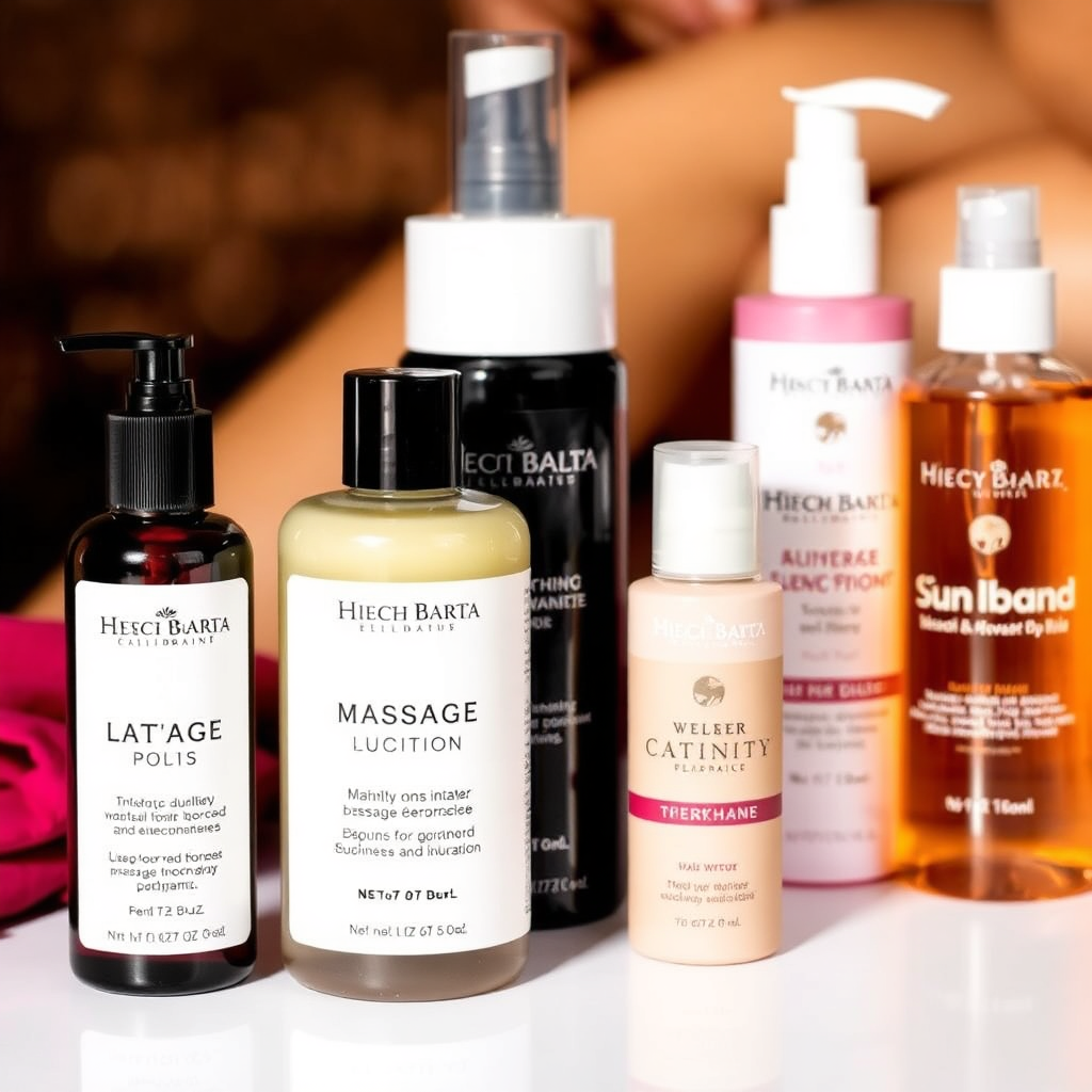  A collection of intimacy products, such as lubricants and massage oils, promoting sexual wellness and pleasure.