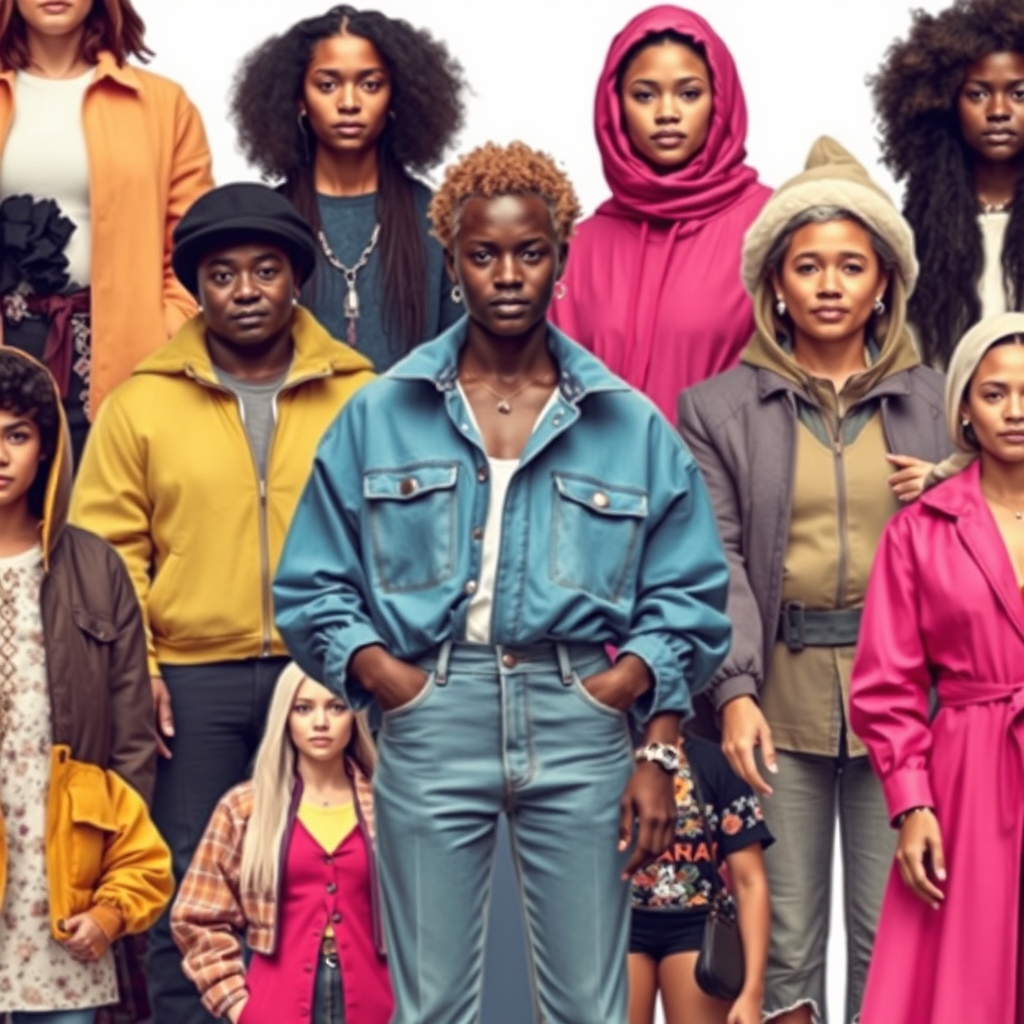  A diverse group of people showcasing different clothing styles, representing the freedom of self-expression through fashion.