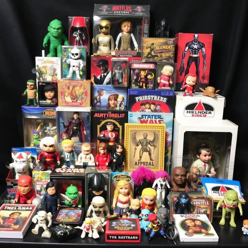 A diverse range of collectibles from different categories, showcasing the variety available for collectors.