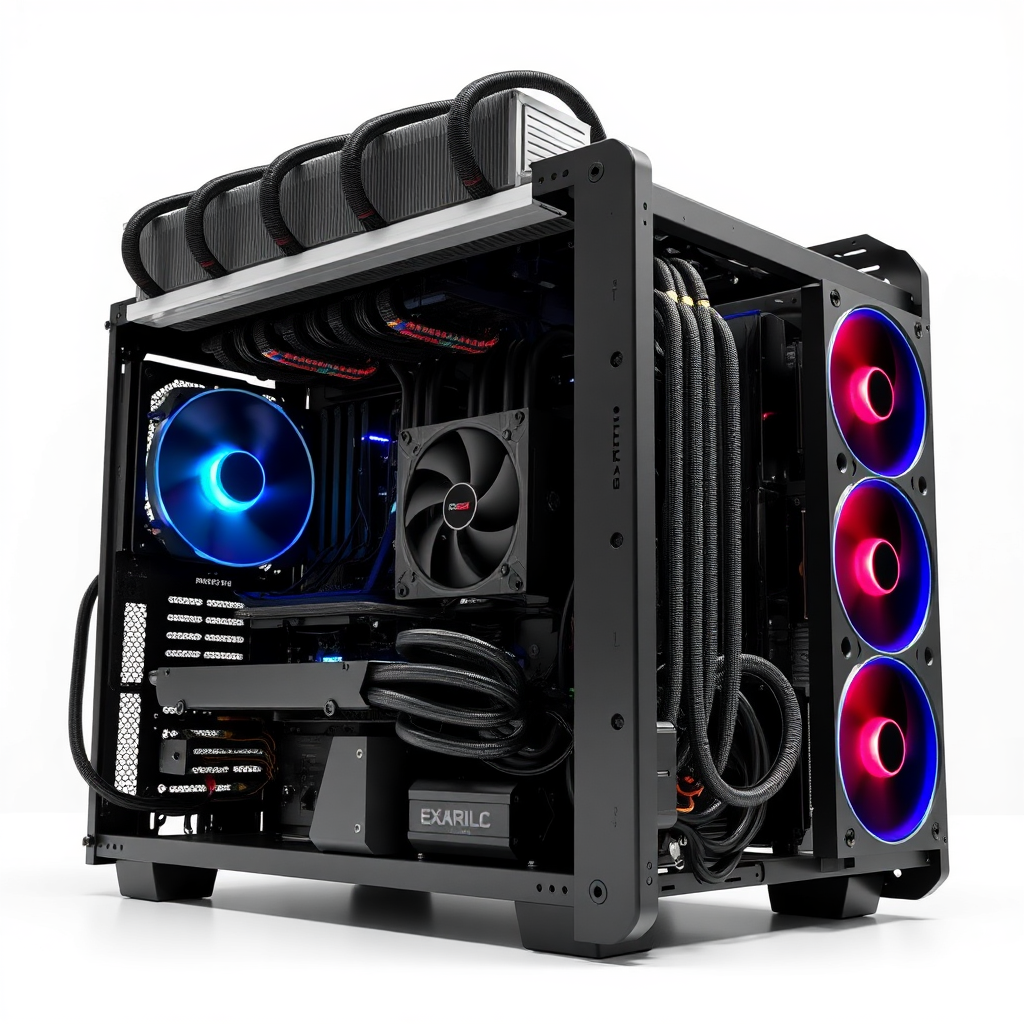 A high-performance computer with advanced cooling systems and powerful components, emphasizing performance and speed.