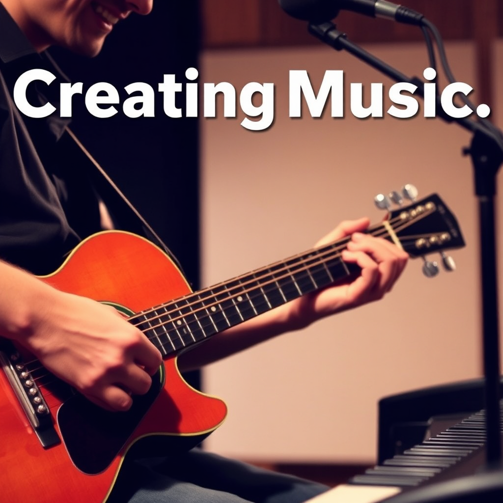 A musician playing a musical instrument, such as a guitar or piano, representing the joy of creating music.