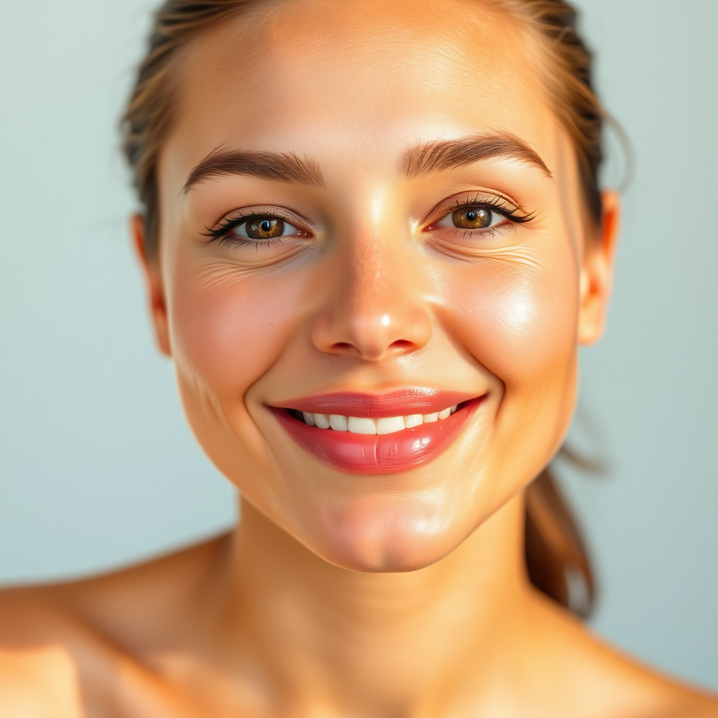  A person with radiant skin and a healthy glow, representing the benefits of health and beauty products.