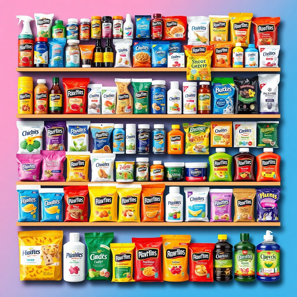  A vibrant and colorful image showcasing a diverse range of products organized by category, highlighting the vast selection available.
