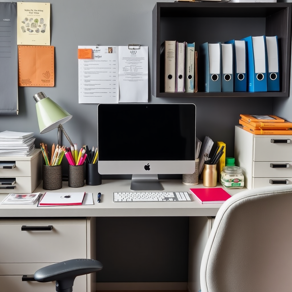 An organized office workspace with essential supplies.