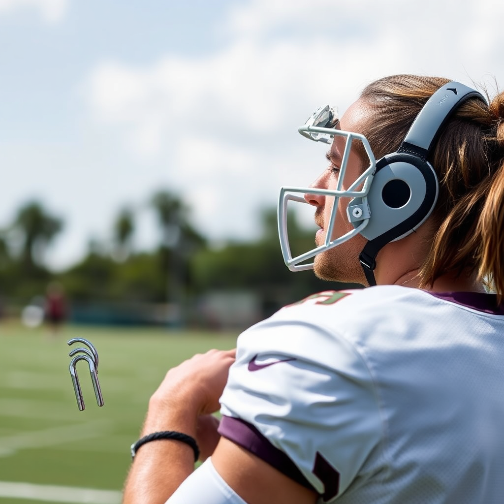 Football player wearing top quality sports accessories.