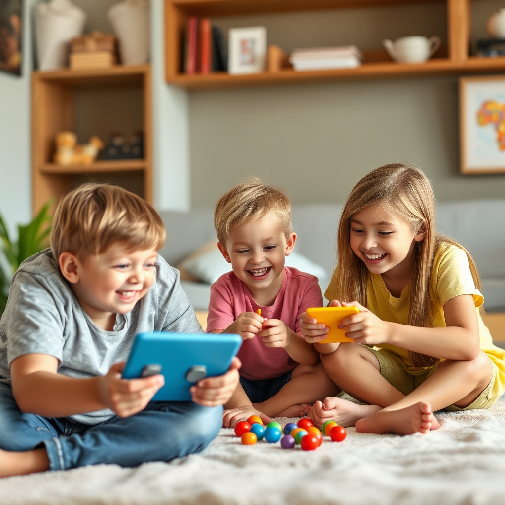 Happy family playing games.