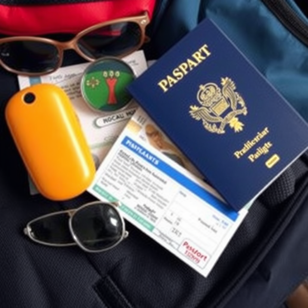  Travel essentials such as passport and visa.
