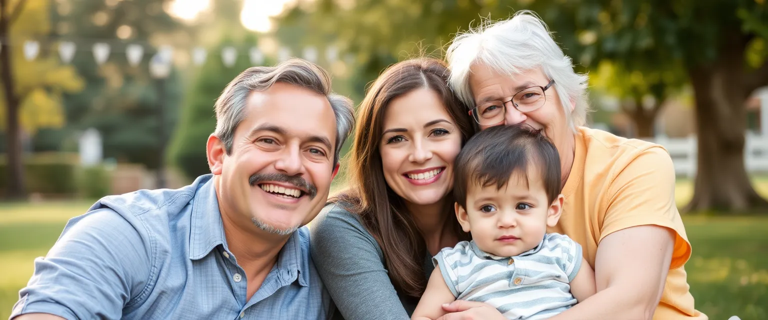 Generate a photorealistic, ultra-high quality (8K resolution) header image for Loyalty Funeral Support. The image should convey a sense of trust, security, and compassion.  It should feature a close-up portrait of a loving family, possibly grandparents, parents, and children, standing together with their arms around each other. The family should be warmly dressed in natural tones like beige, brown, and olive green, representing a sense of comfort and familiarity. The background should be a soft, blurred image of a peaceful, sunlit meadow with wildflowers. The overall mood should be one of calm, peace, and reassurance.  The lighting should be soft and warm, creating a gentle glow on the family's faces.  The family should be looking towards the camera with a gentle smile, conveying a sense of love and support.  The image should be rendered in a hyperrealistic style, capturing every detail of the family's faces, clothing, and surroundings. The image should convey a sense of calm, security, and peace of mind, representing the promise of support that Loyalty Funeral Support provides., ultra high resolution, photorealistic, 8K, hyperdetailed, cinematic lighting