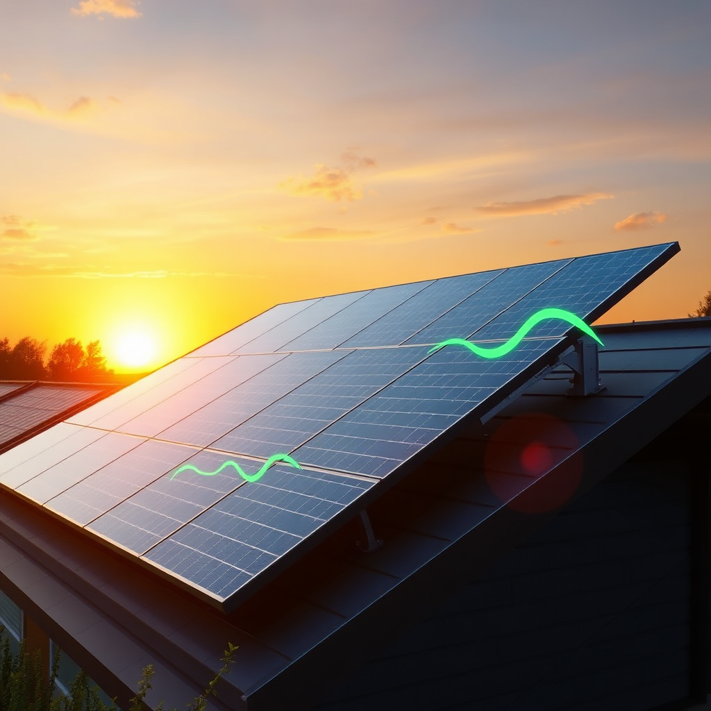 Modern solar panel installation at sunrise