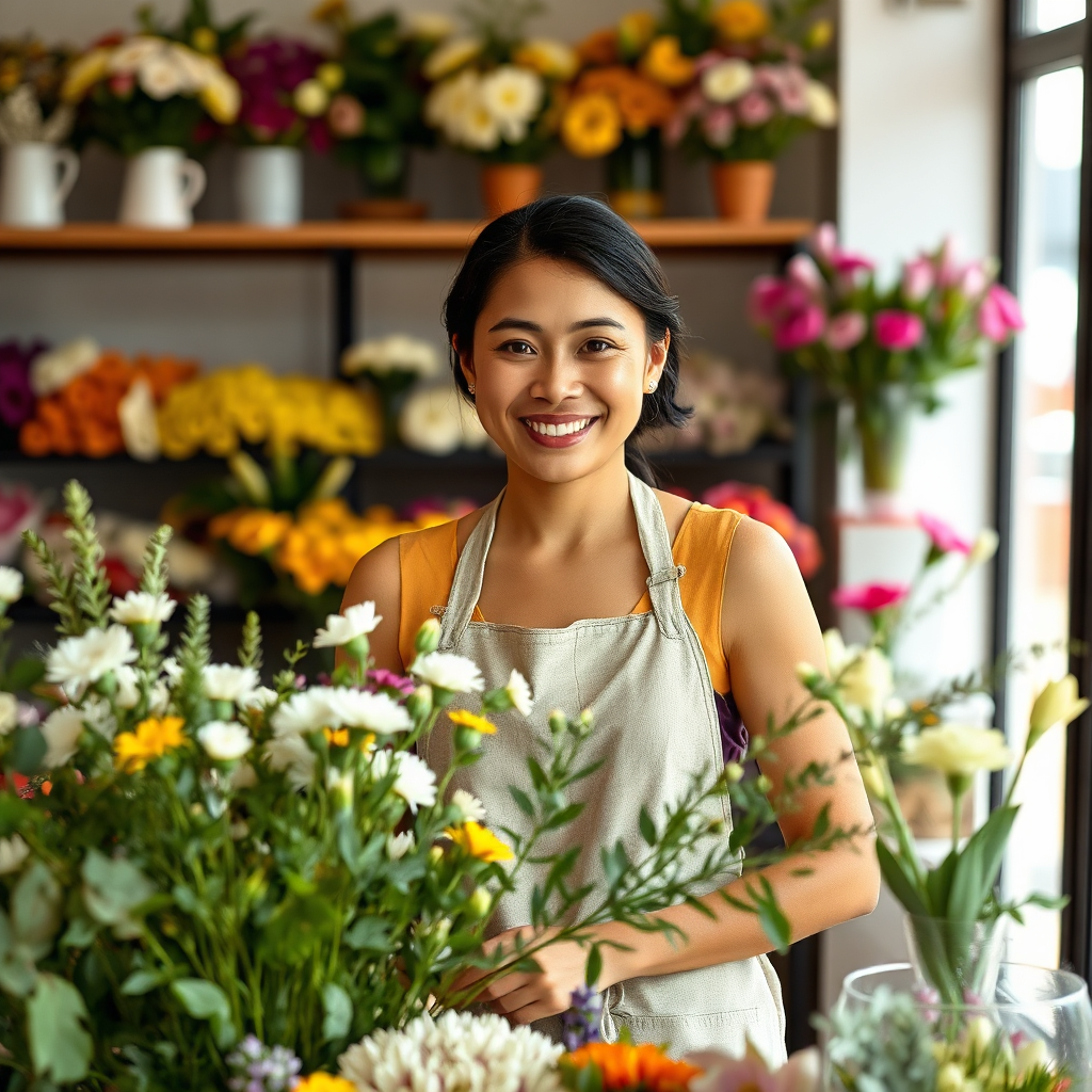 Florist arranging flowers