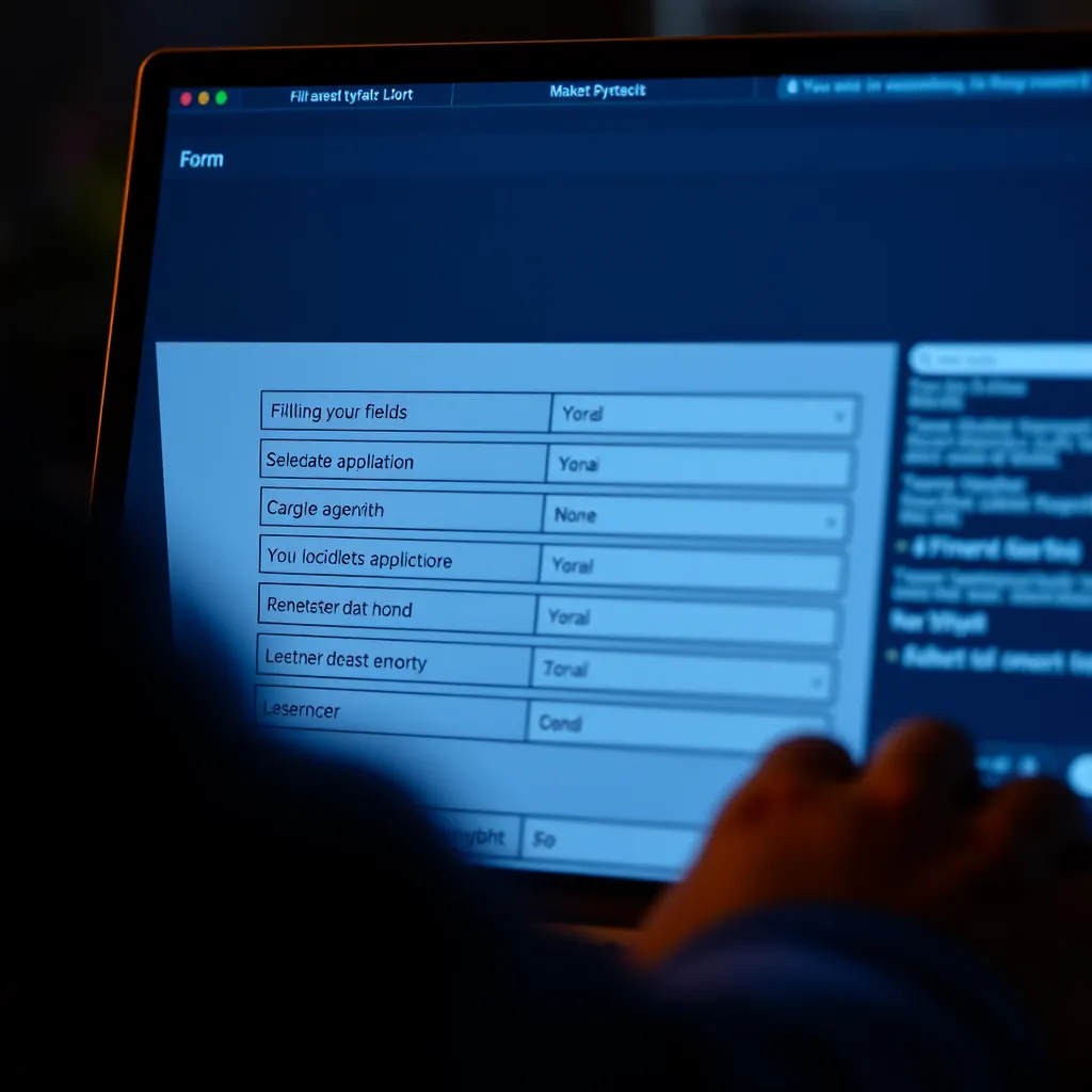 A person filling out a form online, highlighting the fields they are filling in. The person should be selective with the information they provide, demonstrating the importance of minimizing data input.