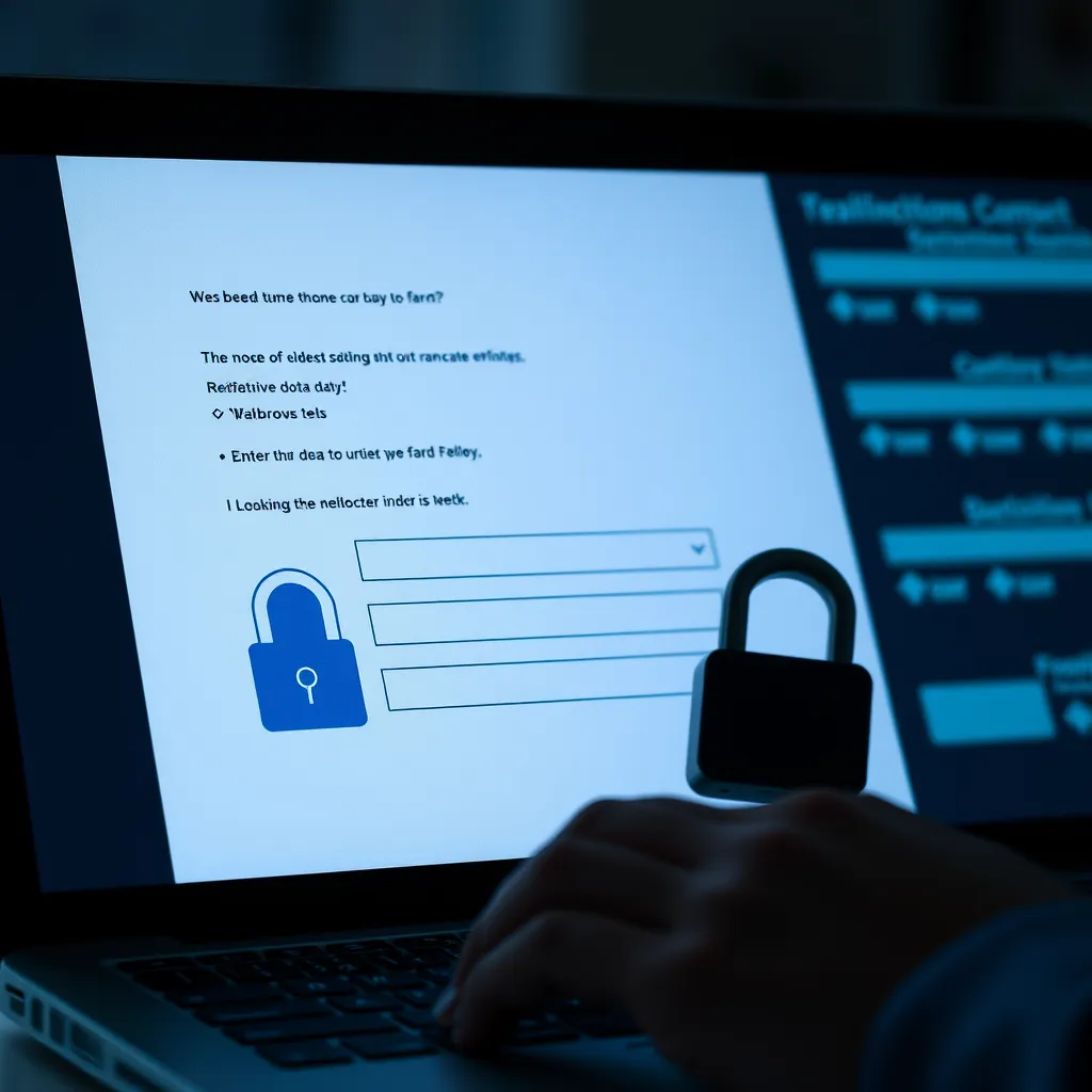 A person filling out a form online, with a padlock icon beside the form fields, representing secure data entry