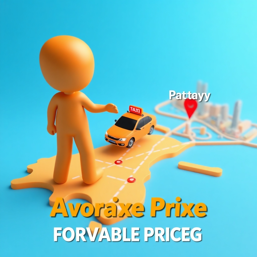A stylized graphic showing a map of Bangkok and Pattaya with a taxi icon moving smoothly between airport and city locations.  The colors should be vibrant and engaging, with clear and easy to understand text highlighting affordable pricing.