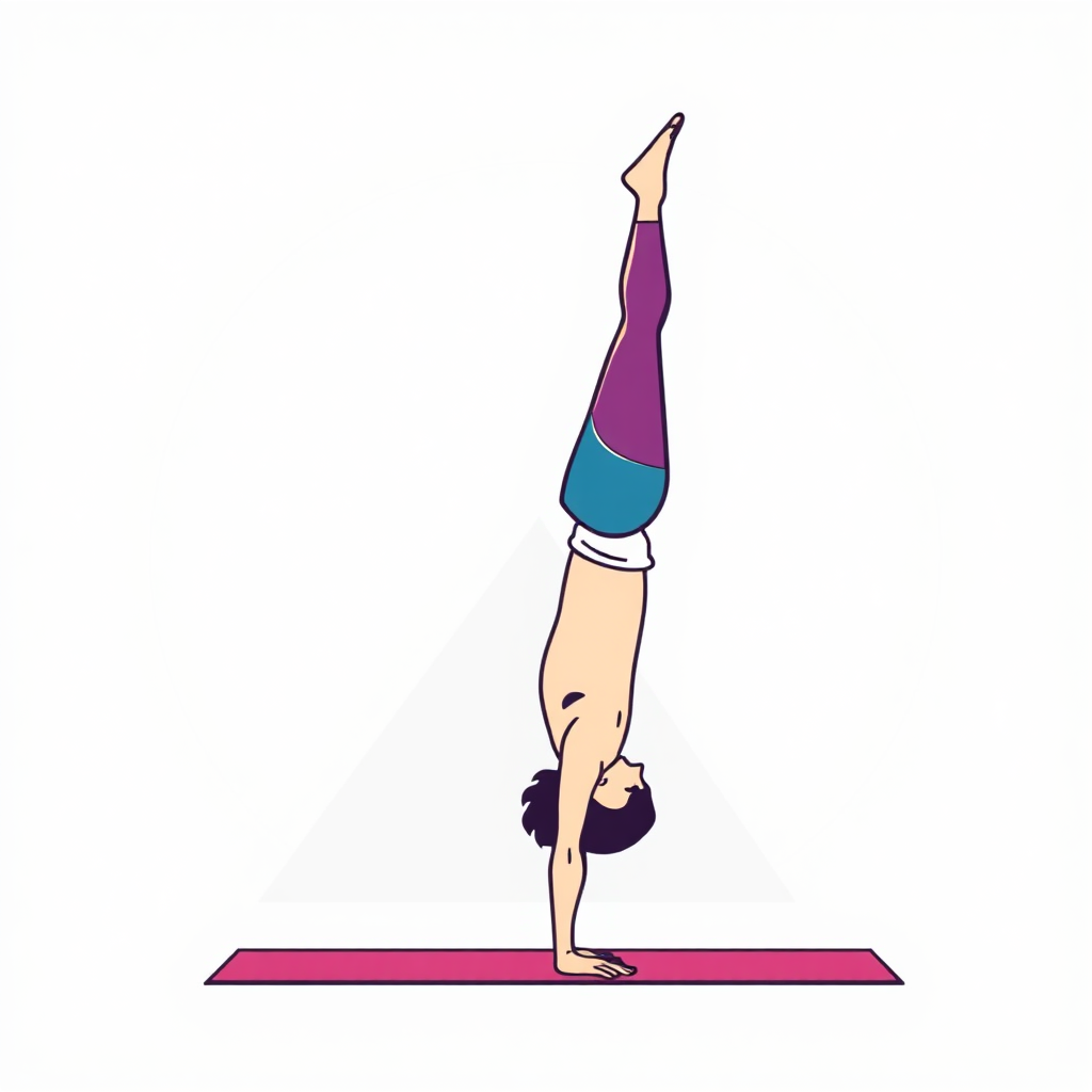 A stylized image featuring a person executing a more advanced yoga pose like a headstand or handstand with grace and control. The background is minimalist and abstract, using geometric shapes and lines to convey a sense of balance and focus. The color palette is vibrant and energetic, with contrasting colors adding visual interest.