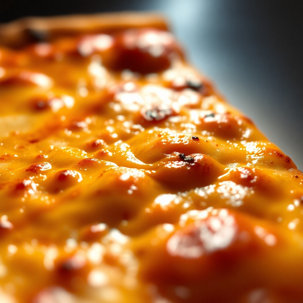 A close-up shot of a perfectly golden-brown pizza crust, showing air bubbles and slight charring.  The crust should be the main focus, with a shallow depth of field to blur the background.  The lighting should be warm and inviting, highlighting the texture and color of the crust.  Style: Photorealistic