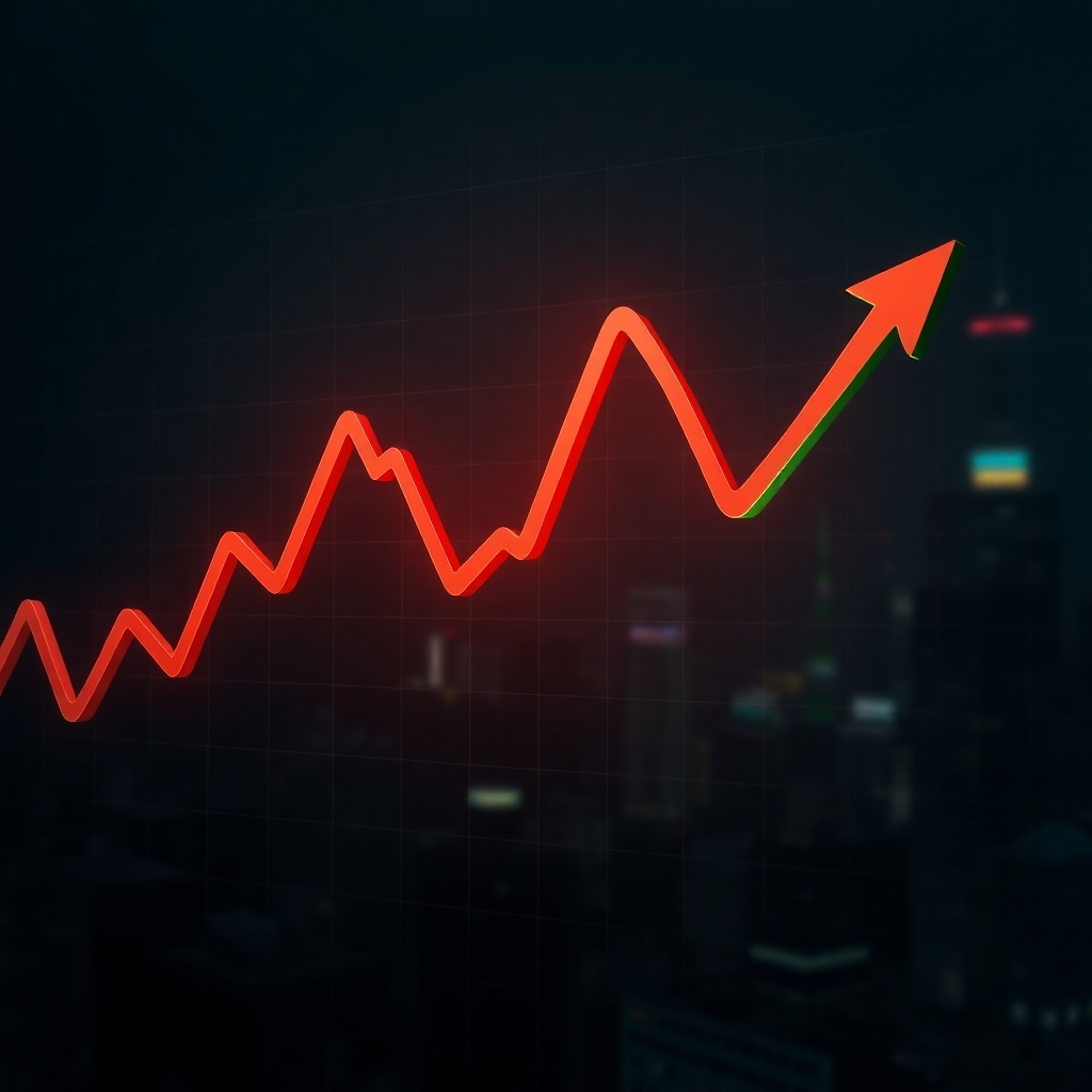 A photorealistic image depicting a graph showing a highly volatile Bitcoin price fluctuating wildly, with red arrows pointing downwards to show significant drops and green arrows pointing upwards to show sharp rises. The background should be a dark, moody setting to emphasize the risk, with a subtle overlay of a blurred cityscape to represent the global market impact.