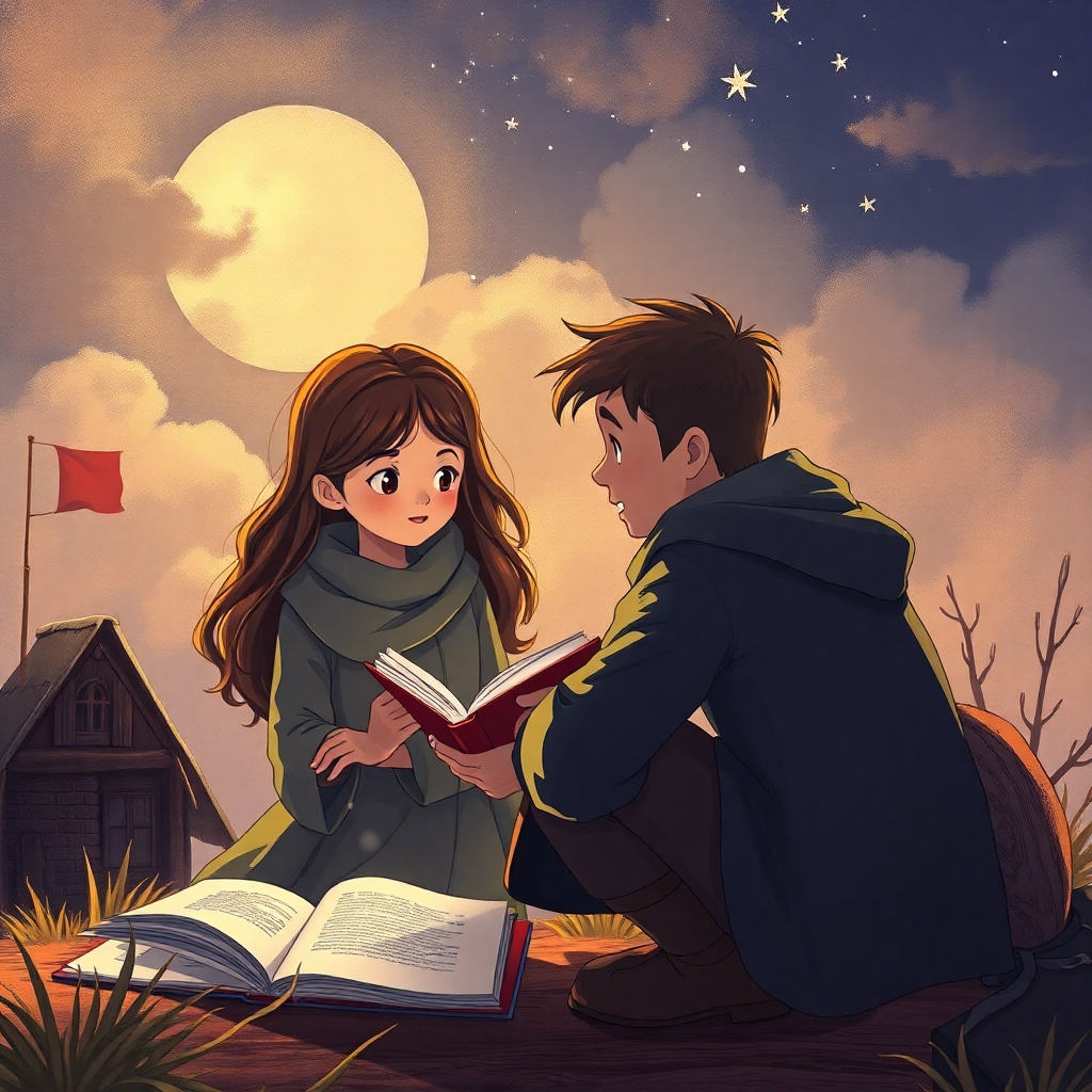 A photorealistic image depicting a finished illustration that tells a story. It could be a children's book illustration, a magazine cover, or a piece of fine art.  The image should evoke a specific emotion or feeling, clearly communicate a narrative, and utilize visual elements like composition, color, and character design to achieve its storytelling goals. The image should be highly detailed and emotionally resonant, with a cinematic feel.