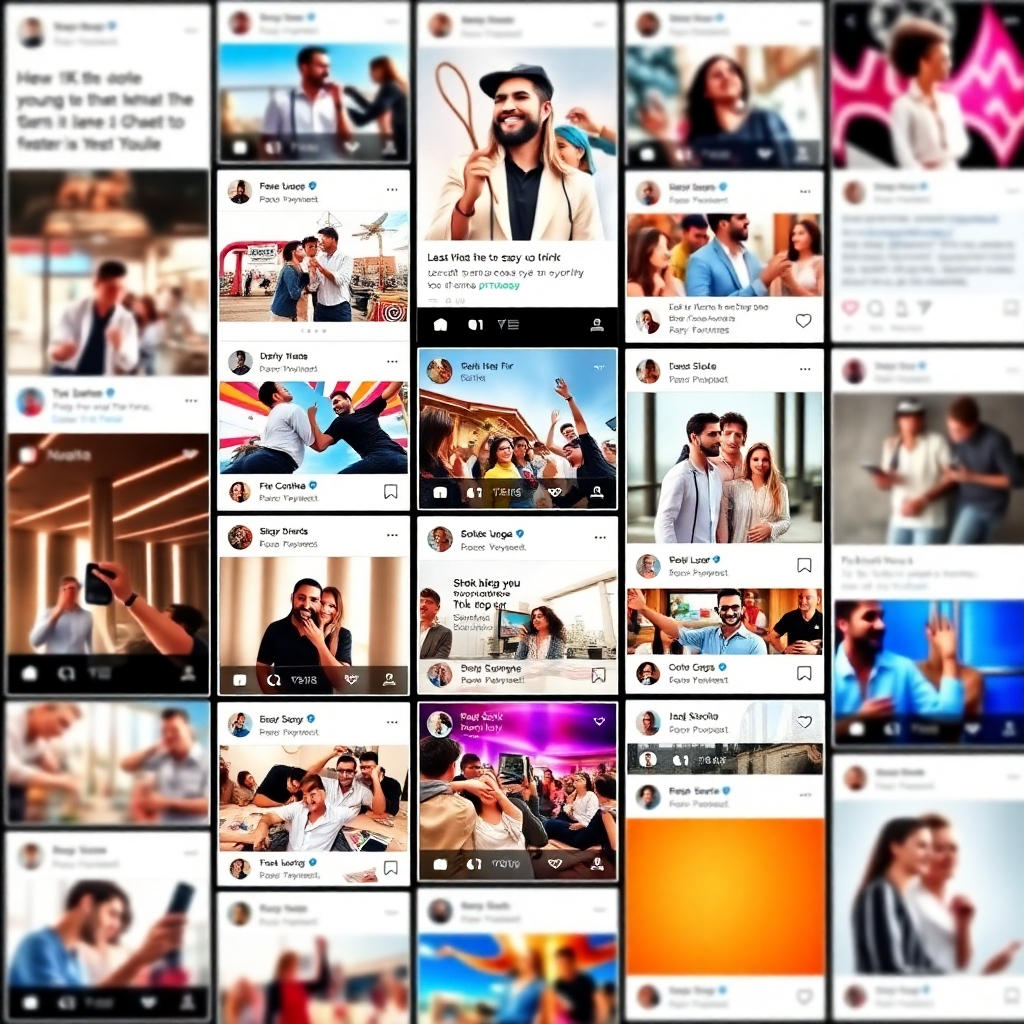 A photorealistic image depicting a vibrant social media feed with various posts—images, videos, and text—receiving numerous likes, comments, and shares. The posts showcase a brand's personality and values and feature genuine interactions with followers. The overall aesthetic should be modern and visually appealing.