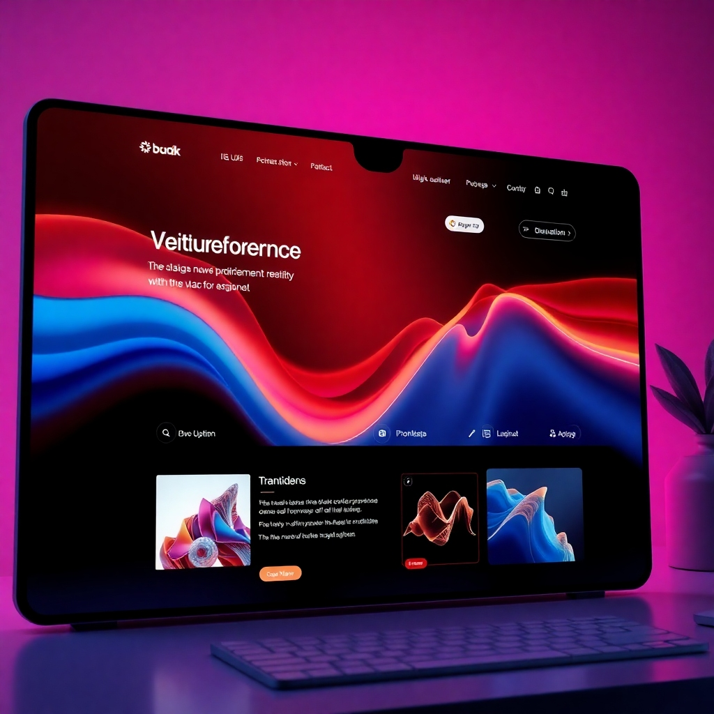 A photorealistic image of a stylish and modern website or application interface, showcasing a visually appealing design that aligns with a specific brand's visual identity.  The image should demonstrate a cohesive design language and reflect a high level of attention to detail.
