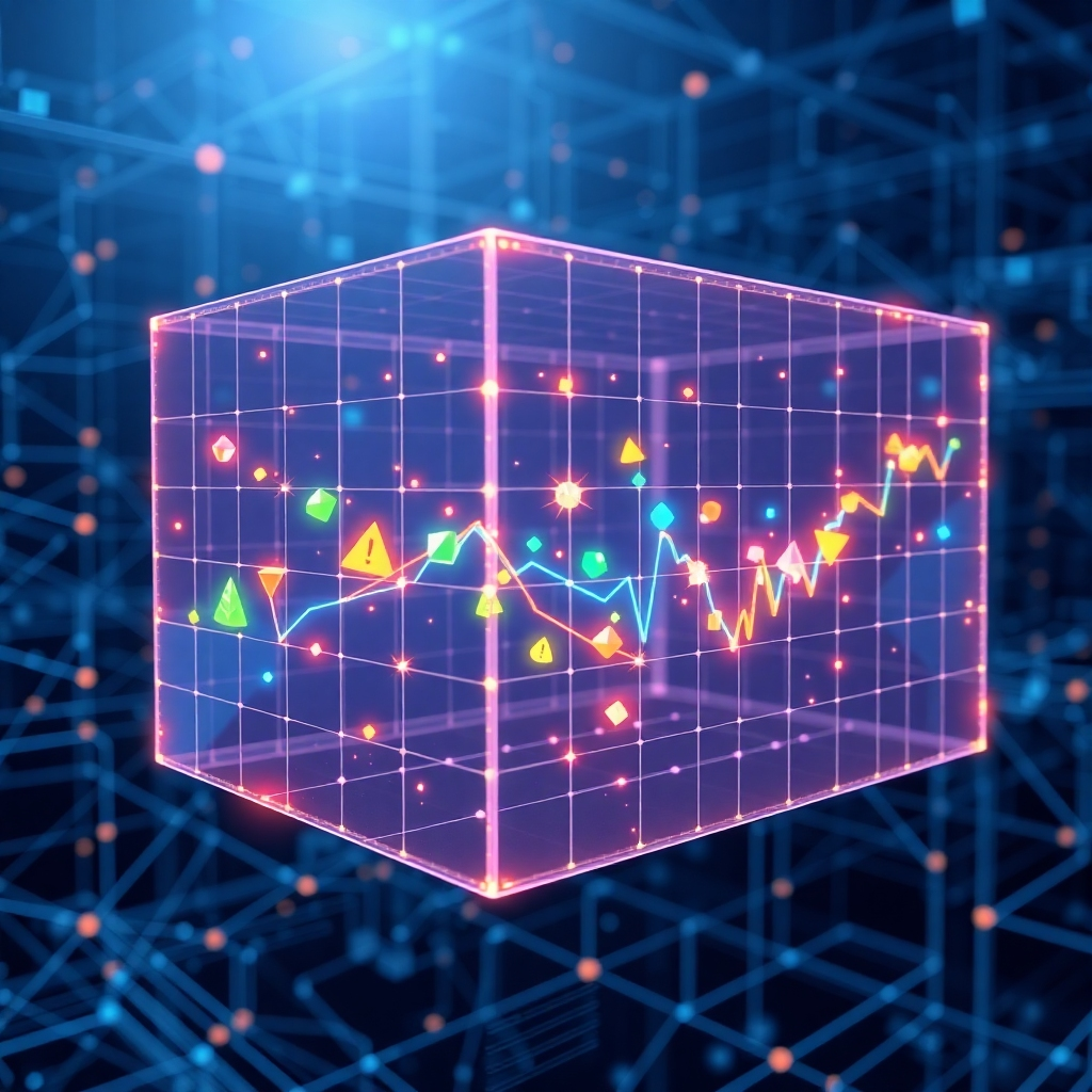 A photorealistic image of a virtual, holographic representation of a decentralized exchange interface.  Show cryptocurrency tokens represented as colorful, glowing geometric shapes trading automatically within a transparent, three-dimensional grid.  The background should be a stylized representation of interconnected computer networks, showcasing the decentralized exchange in action.