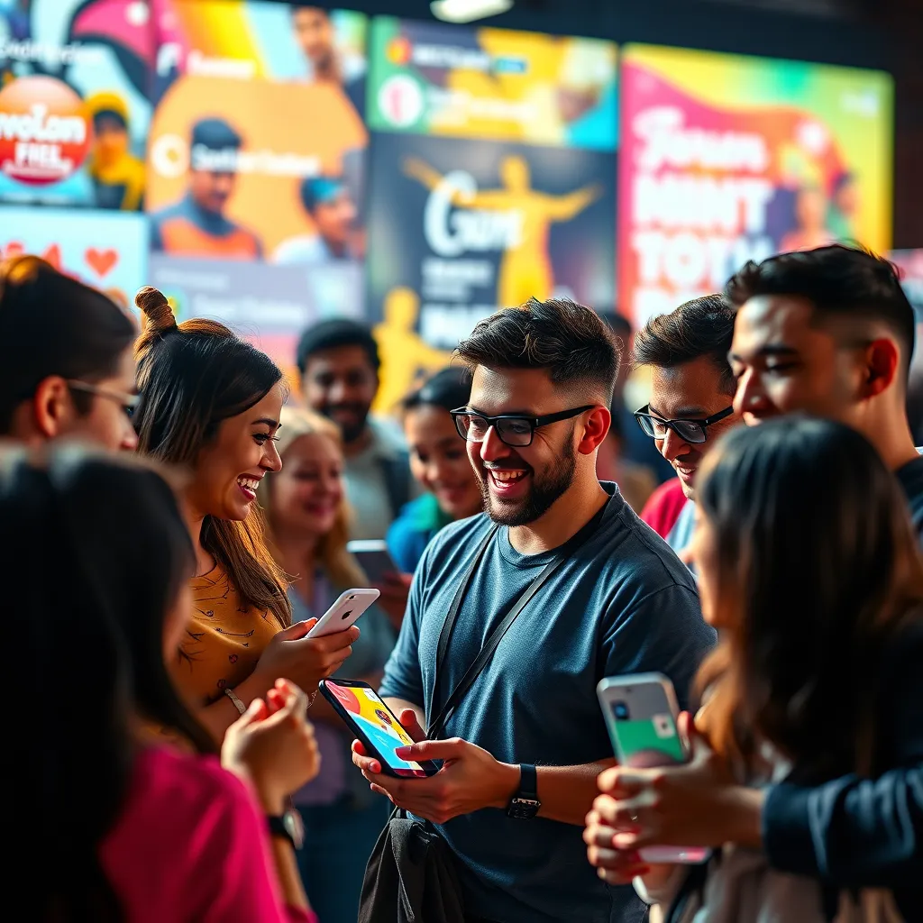 A photorealistic image showcasing a vibrant and interactive social media campaign. The image features a diverse group of people, engaged in different activities related to the campaign, such as sharing content, participating in contests, and interacting with brand representatives. The background is a dynamic and visually appealing social media platform, with a focus on bold colors, engaging graphics, and interactive elements. The lighting is bright and energetic, creating a lively and engaging atmosphere. The camera angle is close-up, capturing the details of the campaign and the participants' expressions. The image is rich in texture and detail, capturing the nuances of the social media platform and the participants' interactions. The image conveys a sense of community, excitement, and engagement, inviting viewers to participate in the campaign and connect with the brand.