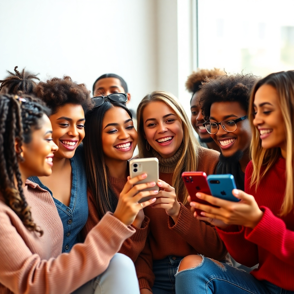A photorealistic image showcasing a diverse group of social media influencers (various ages, ethnicities, styles) creating engaging content related to a brand.  The image should portray genuine enthusiasm and interaction between the influencers and their audience, perhaps showing them using or promoting a product in a natural, relatable setting. The lighting should be bright and natural.
