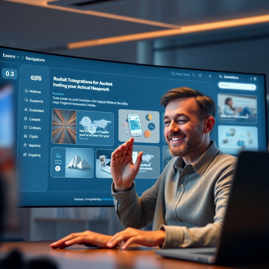A photorealistic image showing a clean and intuitive website interface with clear navigation menus and a logical information hierarchy.  The website should have a visually appealing layout, showcasing the ease of use and navigation.  Show a user effortlessly navigating through the site with a satisfied expression.