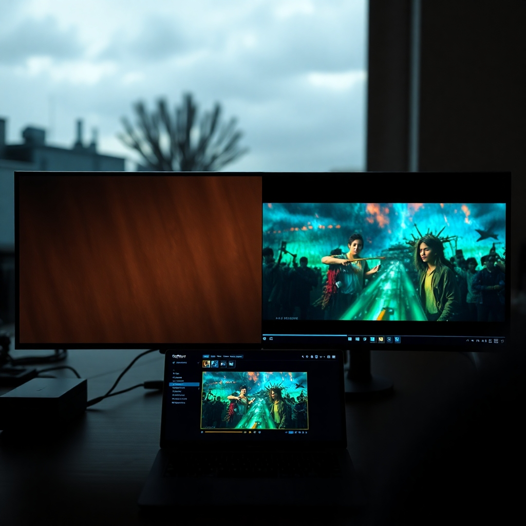 A split screen showing the before-and-after effect of color grading on a video clip.  One side displays a dull, washed-out scene; the other showcases the same scene with vibrant, enhanced colors and a cinematic look. The interface of a professional color grading software is subtly visible in the background.