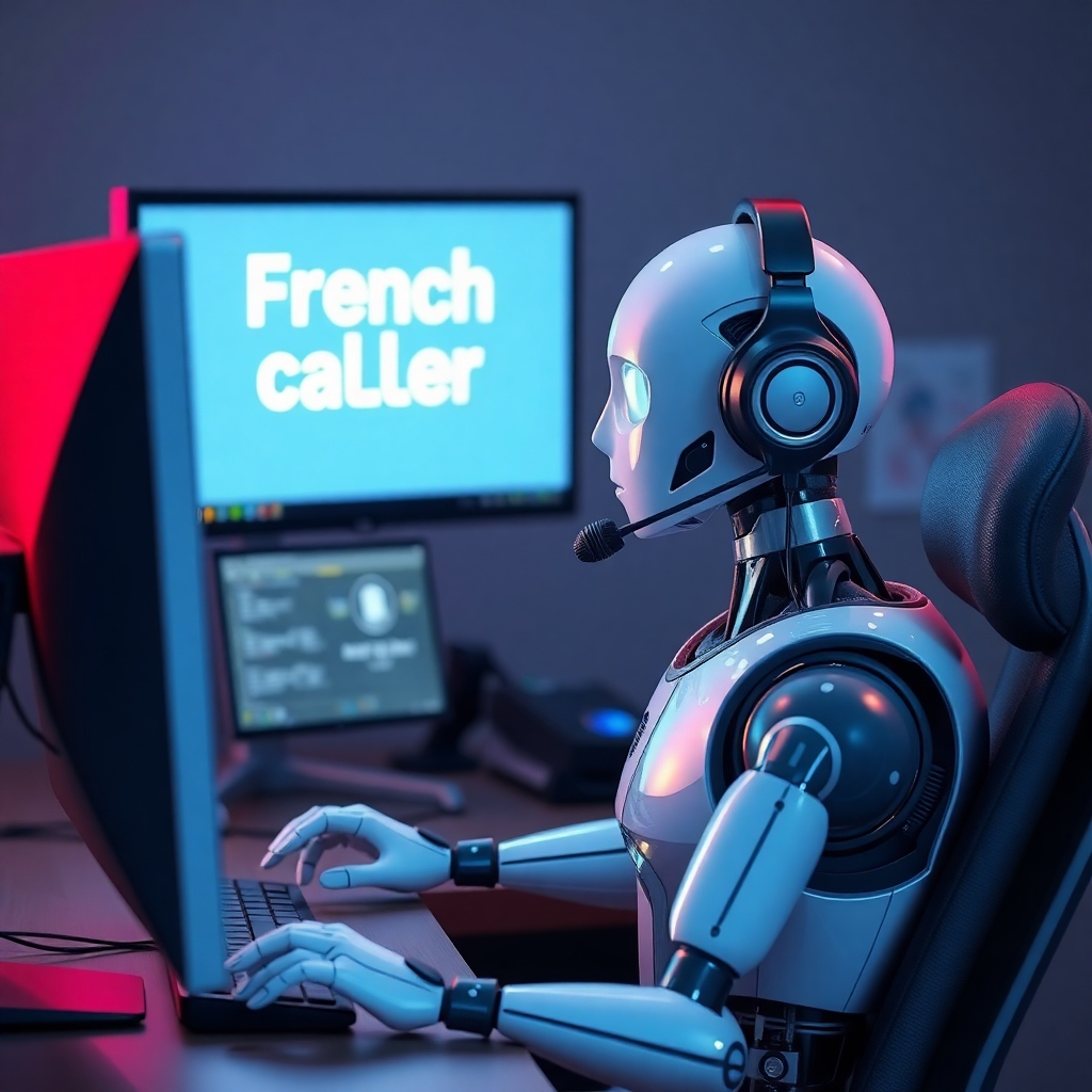 An ultra-detailed, hyperrealistic image (8K resolution) showcasing a futuristic control center. The setting is a dimly lit, high-tech environment with multiple large screens displaying dynamic data visualizations representing various ongoing AI calls and automated workflows.  Dramatic side lighting accentuates the sleek, metallic surfaces of the consoles. The color palette uses deep blues and purples, contrasted with bright accents of green and orange on the interactive displays. The camera angle is slightly low, emphasizing the scale and complexity of the system.  Textures of smooth metal, glowing screens, and subtle wiring are clearly visible.  The main focus is a central console with holographic displays showing real-time data on call progress, sentiment analysis, and automated responses.  Environmental elements include subtly visible robotic arms and intricate technological infrastructure in the background.  The overall mood is powerful, sophisticated, and highly technological. Style reference: Syd Mead's futuristic illustrations.  The image must be highly detailed, revealing the intricacies of the technology. It must evoke a sense of seamless integration and powerful AI automation. Render intricate details in the holographic displays and console interfaces.