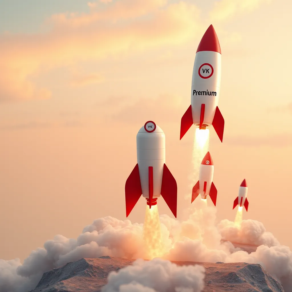 A graphic of a rocket taking off, with a clear path leading up to the sky. The rocket is labeled with the 'Premium' package name, symbolizing fast growth and high potential. Behind the rocket, there are smaller rockets representing the 'Basis' and 'Vekst' packages, indicating a more gradual growth trajectory.