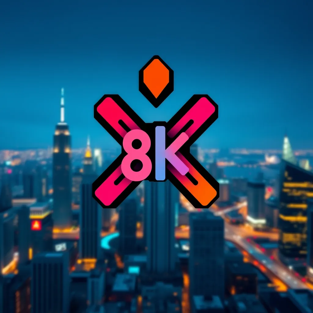 A modern and minimalist logo design with a bold typeface and a vibrant color palette, set against a backdrop of a cityscape. The logo should exude confidence and innovation, symbolizing a strong brand presence.