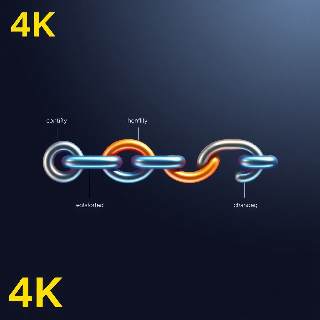 Create a stylized image of a value chain, with each link representing a benefit to the customer. The chain is strong and interconnected, symbolizing lasting value. Bright and vibrant colors. 4K resolution.