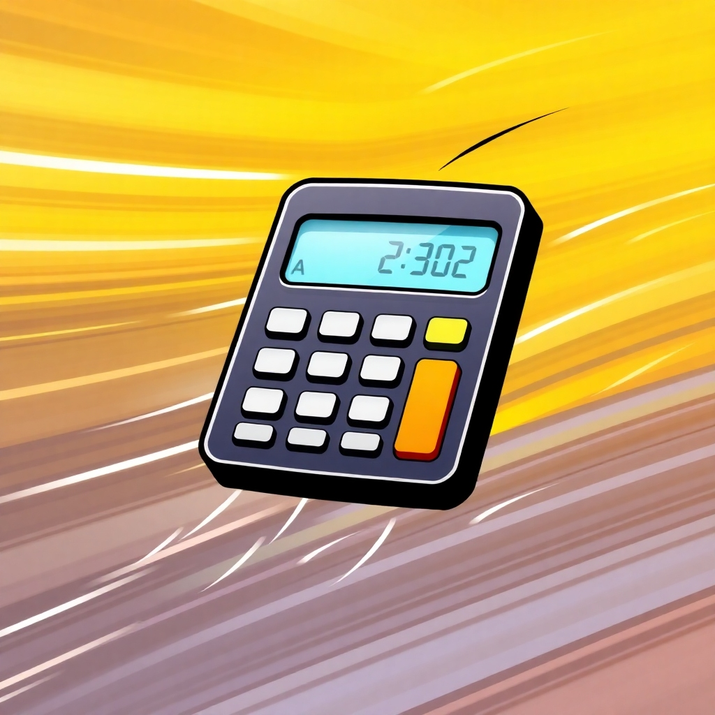 A stylized image representing the speed and efficiency of the calculator with bold fonts, vibrant colors, and a sense of movement and speed, reminiscent of a fast-loading computer interface.