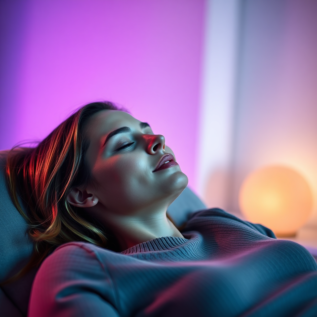 Relaxed person in a serene wellness setting