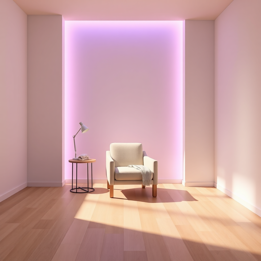 Minimal wellness room prepared for a light therapy session
