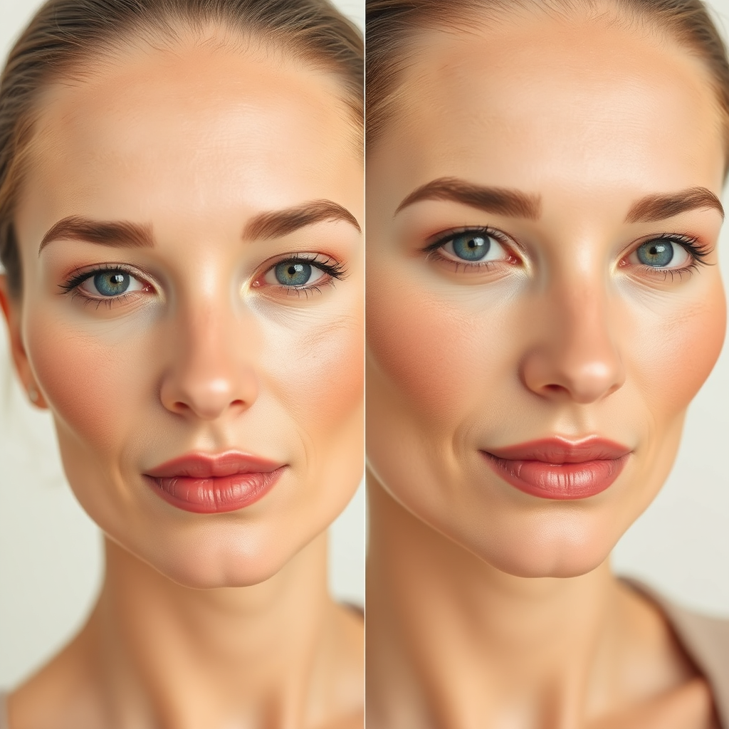 Subtle before and after style skin improvement visual