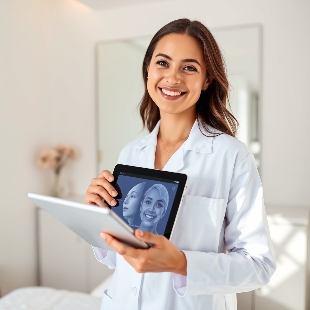 Smiling skincare specialist in a modern clinic