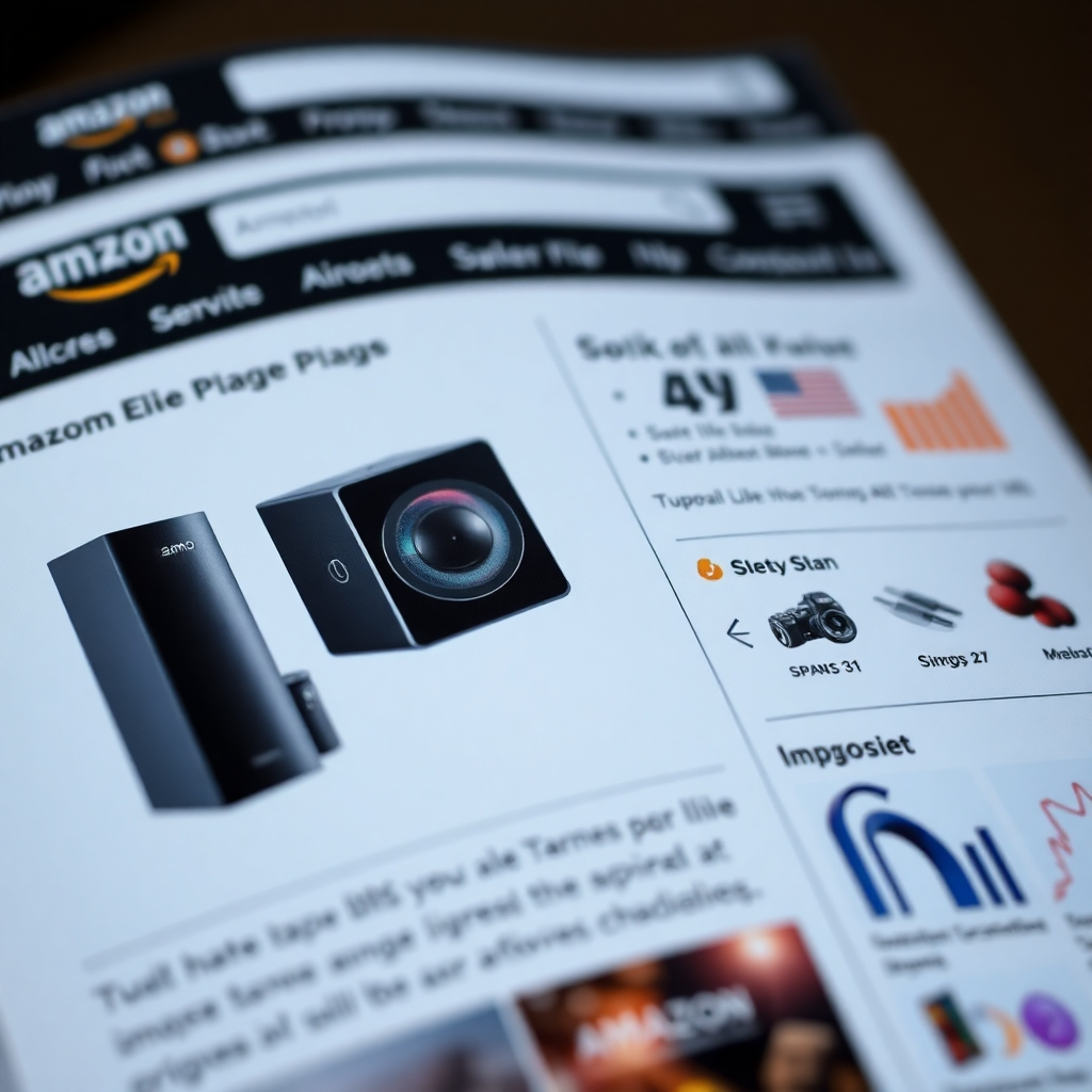 A close-up, photorealistic shot of an Amazon product detail page showcasing captivating A+ content with stunning high-resolution images and infographics of a product.  The images should be professionally lit, showcasing the product's details and benefits. The overall look is clean and modern.