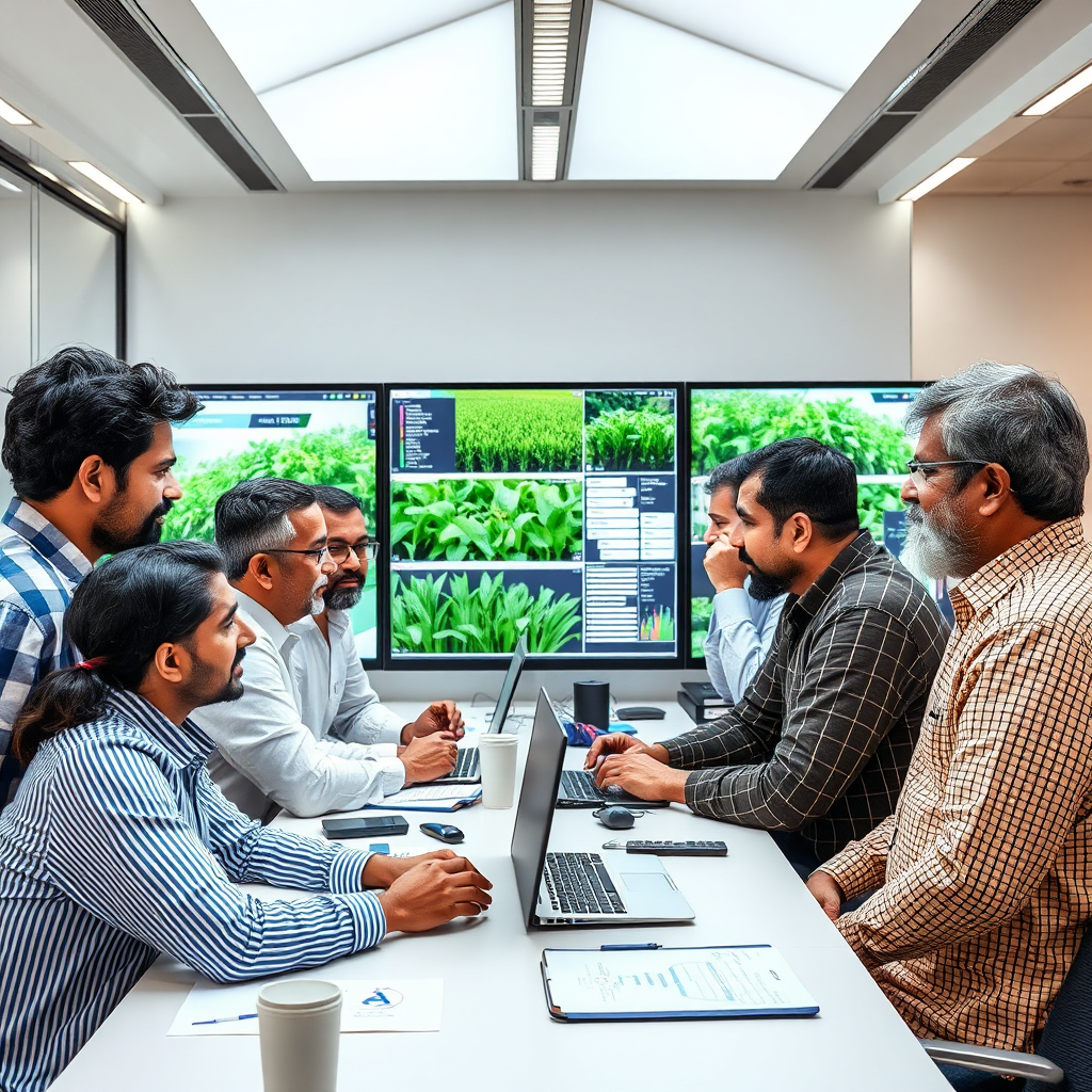 Team collaborating on agricultural research