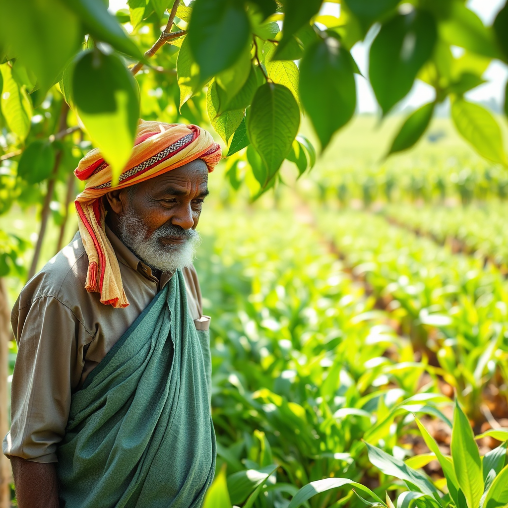 Farmer inspecting healthy crops