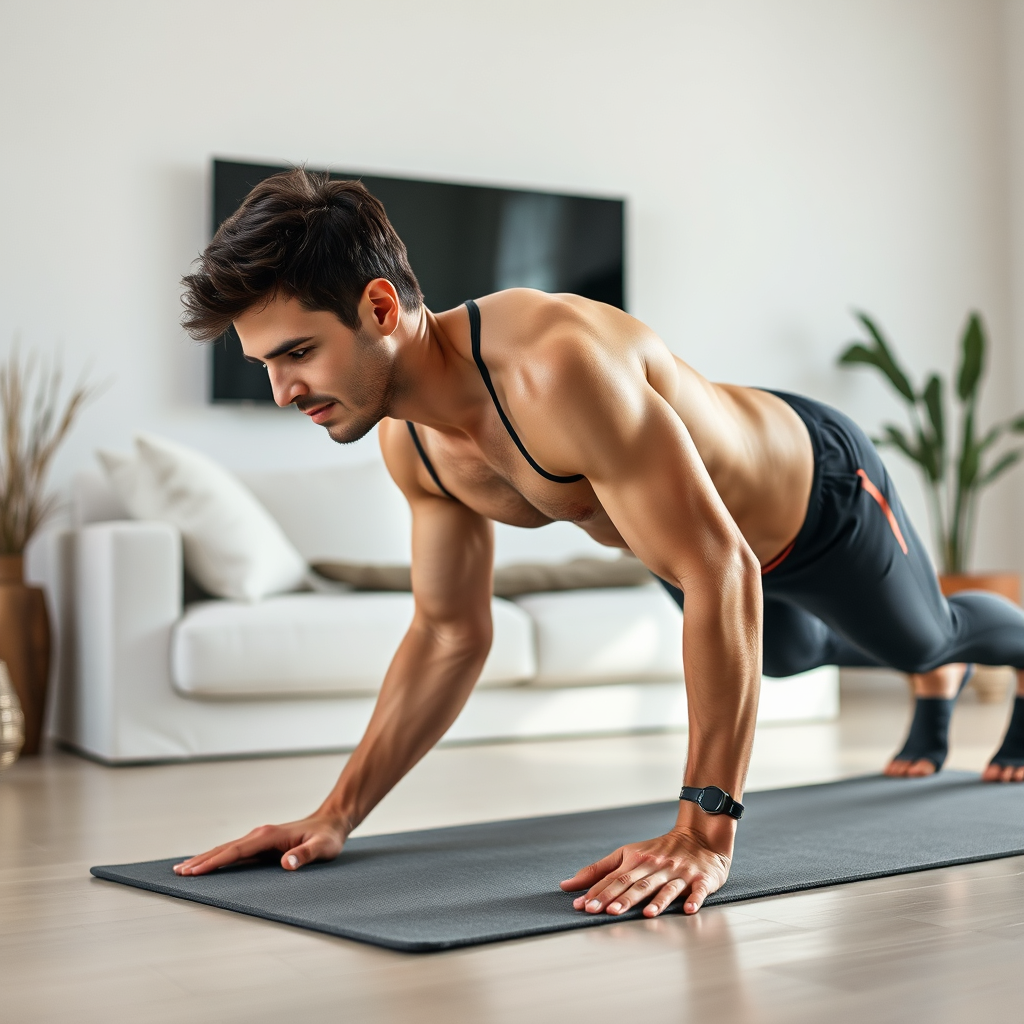 Person doing a plank exercise at home