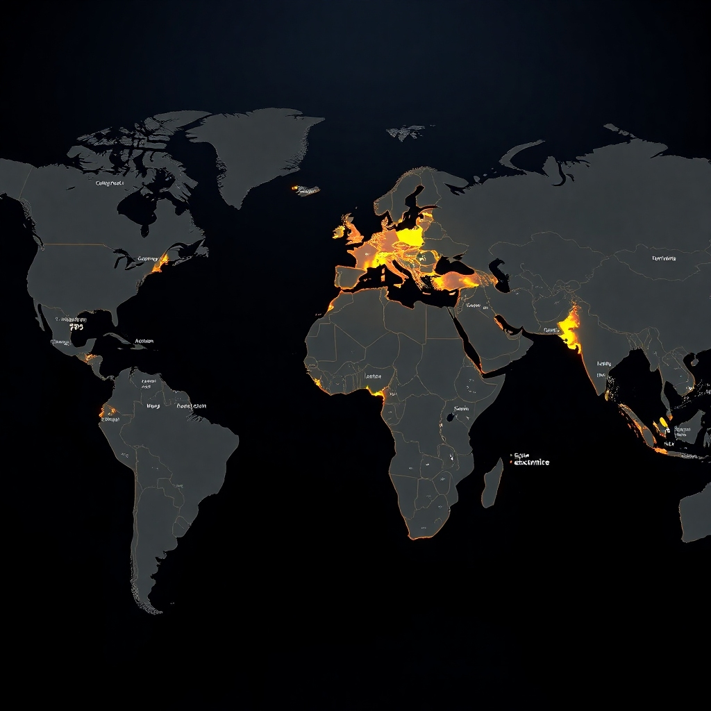 A photorealistic image depicting a world map with highlighted countries representing different Amazon marketplaces, each highlighted country showing a graph indicating market demand and sales potential for a specific product category, like electronics or clothing. The image should have a clean and professional aesthetic.