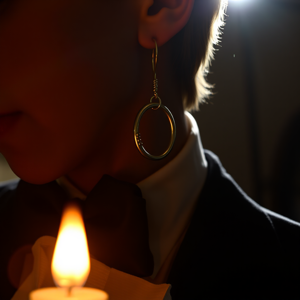 Evening close-up with mixed-metal bar earring
