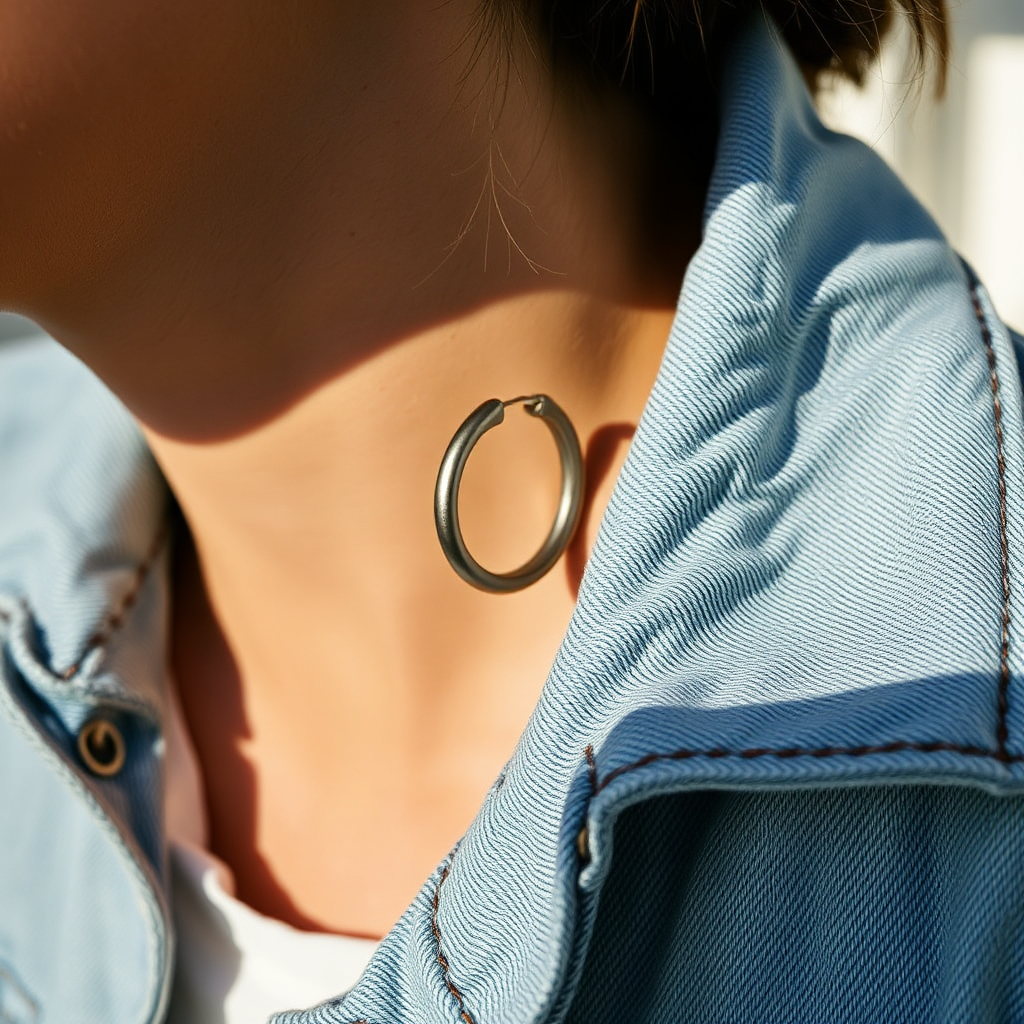 Casual look close-up with titanium hoop