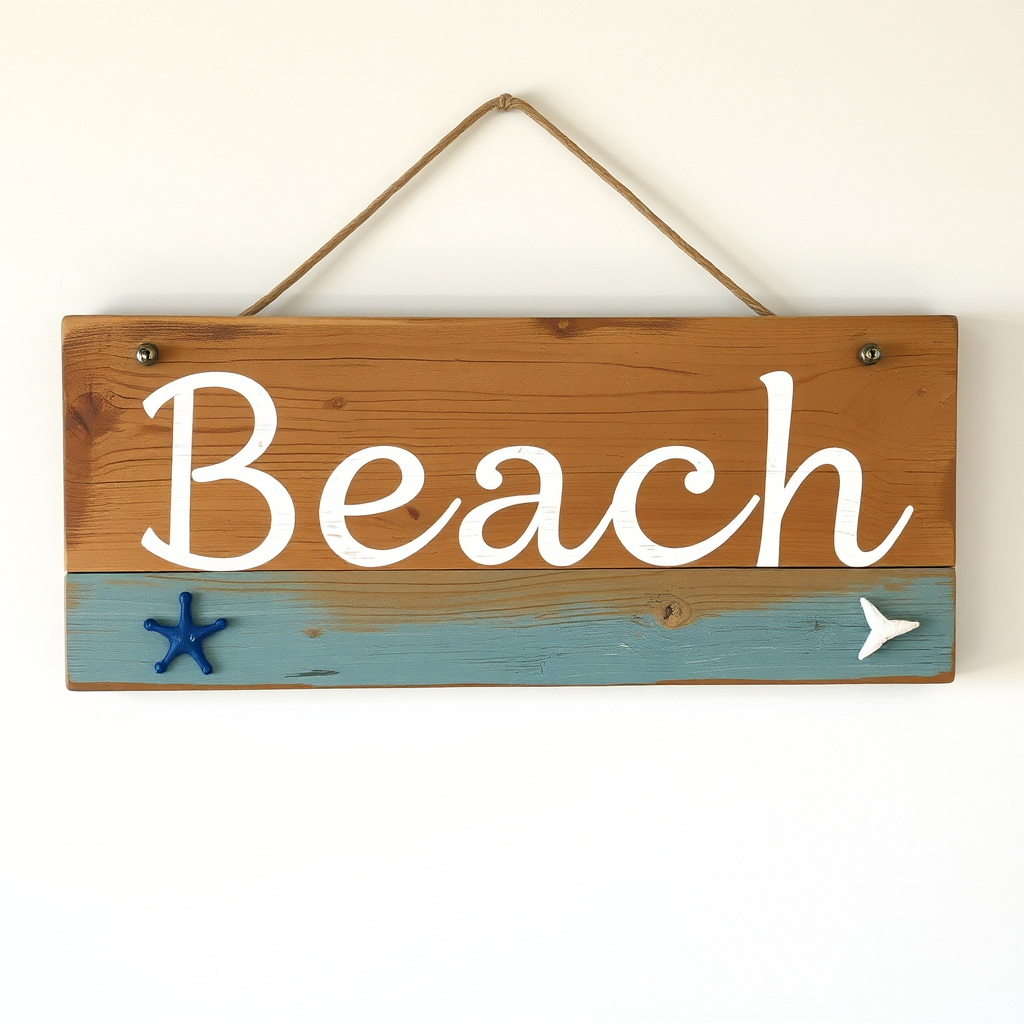 Hand-painted wooden beach sign