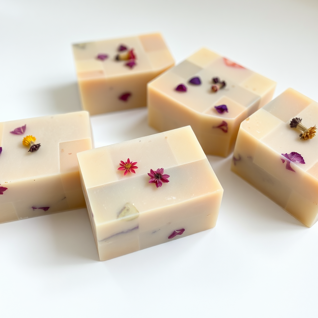 Handmade artisanal soaps with dried flowers