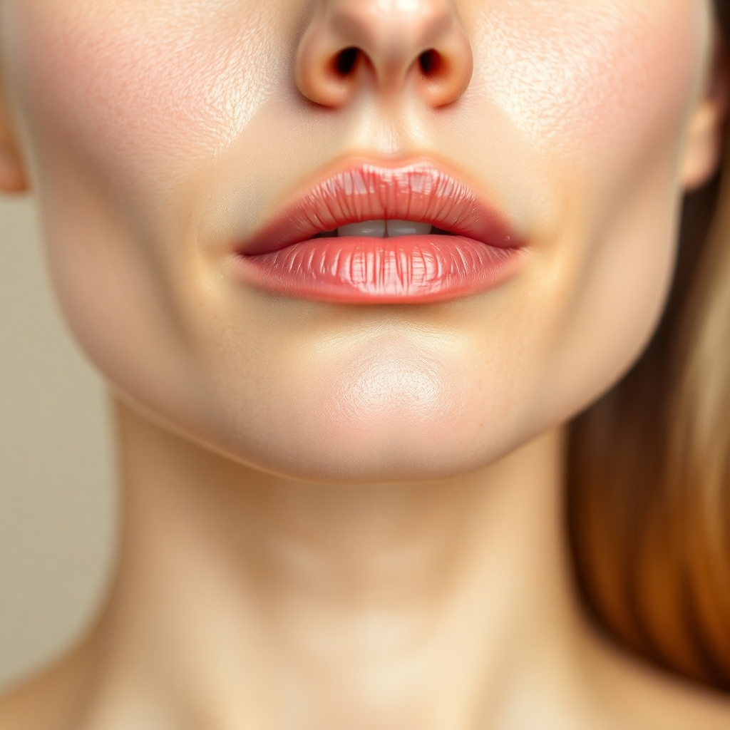 A high-angle, close-up shot of healthy-looking skin after cleansing. The skin appears soft, smooth, and hydrated, with a subtle, healthy glow. The image should evoke a feeling of comfort and relief.  The background could be a soft, neutral color, perhaps a light beige or cream to emphasize the skin's texture.